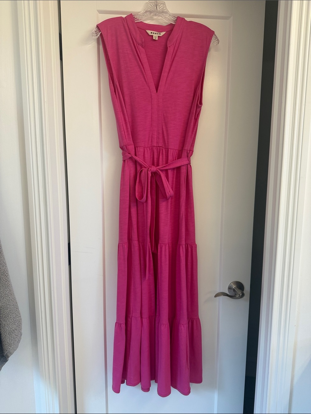Boden jersey Pink Sleeveless V-Neck Tiered Maxi Dress